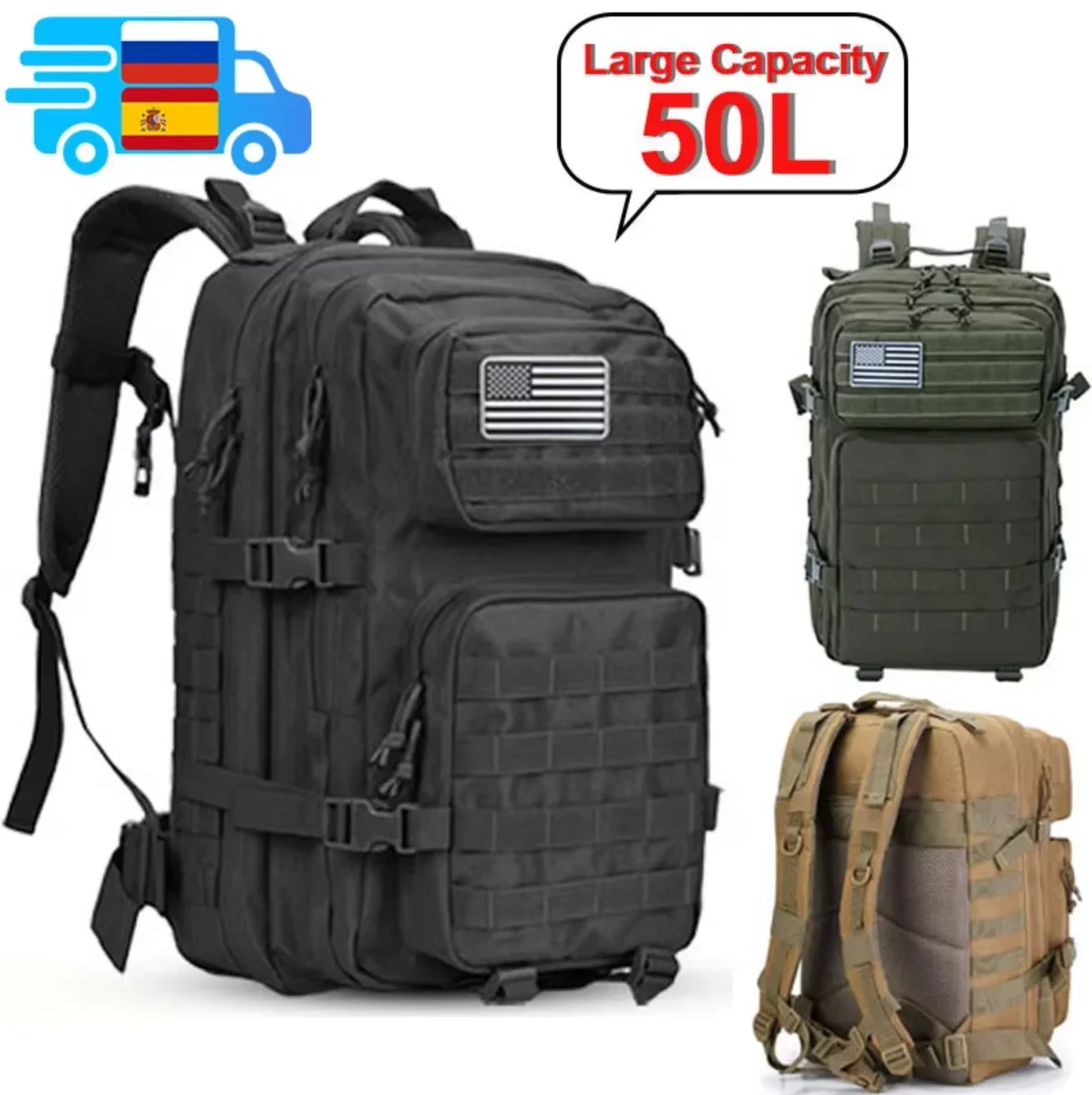 2Q-50L Tactical Backpack Men's - Rucksack Military Style review and price